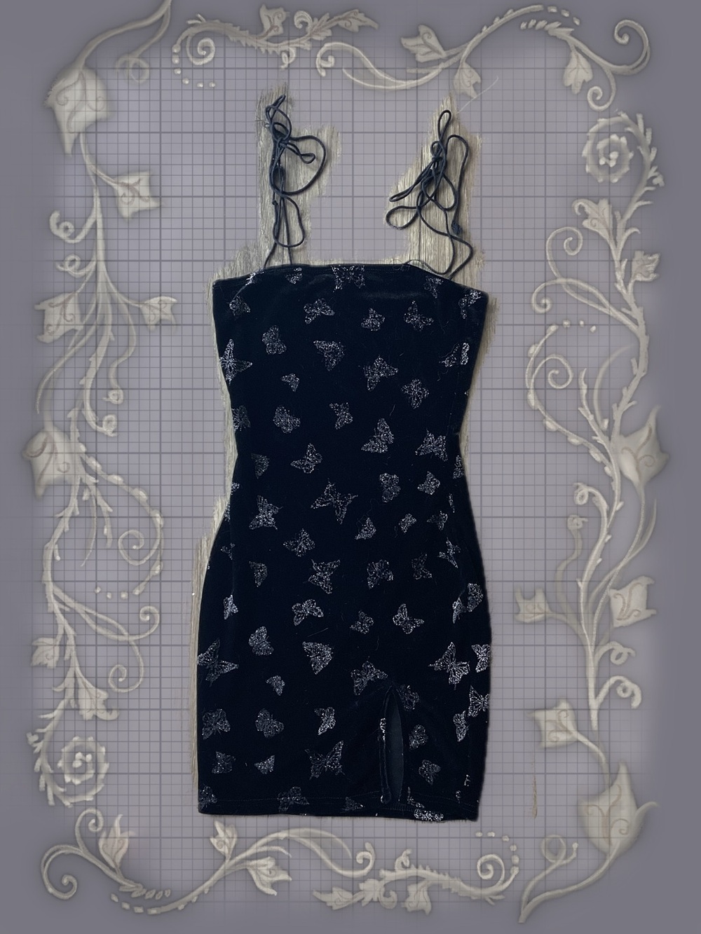 Whimsy goth y2k Women’s Black Butterfly Print Strappy Mini Dress